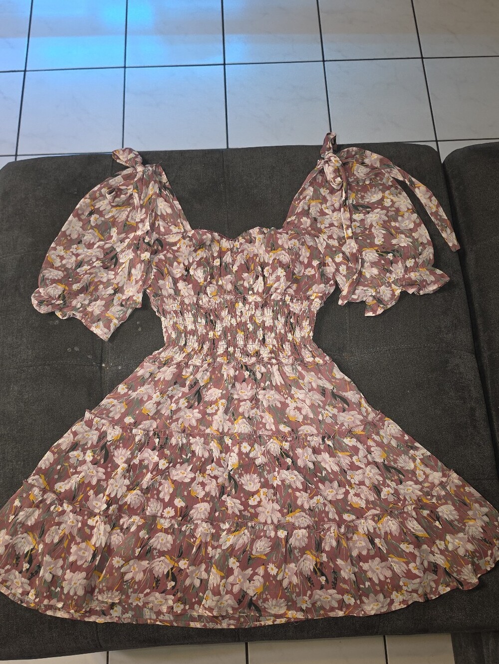 Trixxi Pink Floral Smocked Tie-Shoulder Dress